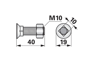 Ekecsavar négylapfejü kicsi M10x40 Magyar