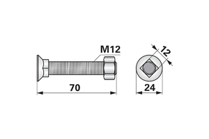 Ekecsavar négylapfejü nagy M12x70 Magyar