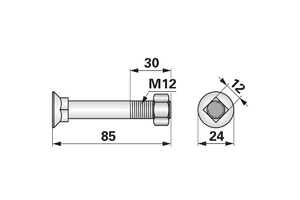 Ekecsavar négylapfejü nagy M12x85 Magyar