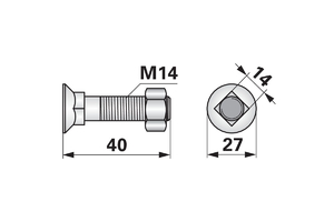 Ekecsavar négylapfejü nagy M14x40 Magyar