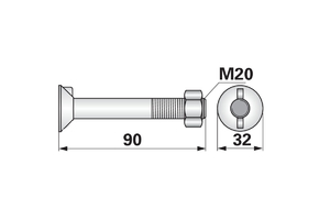 Ekecsavar Orros M20x90mm